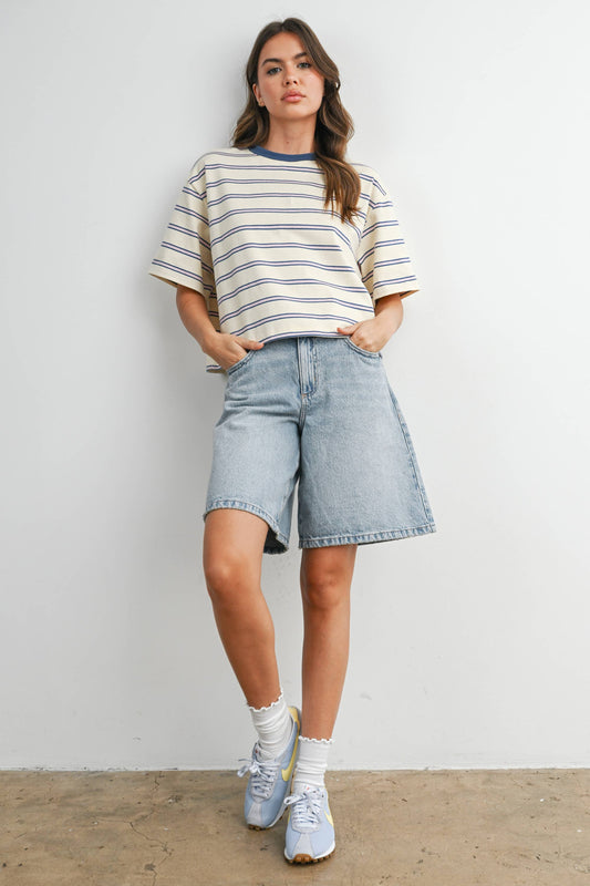 Sam Striped Boxy Cropped T-Shirt