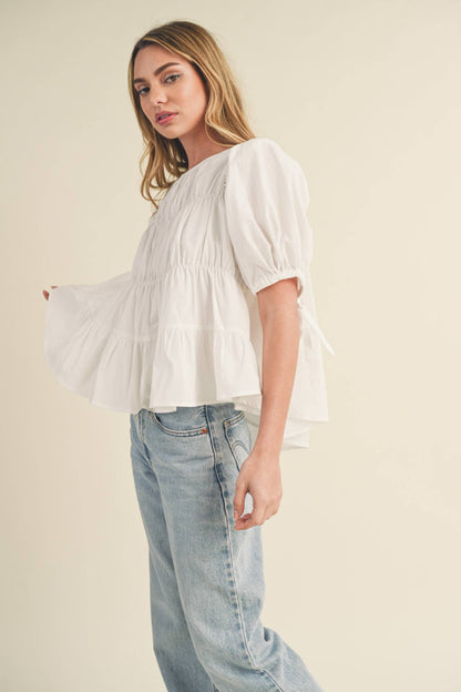 SWEET LEMONADE TIERED SHIRRING PUFF SLEEVE