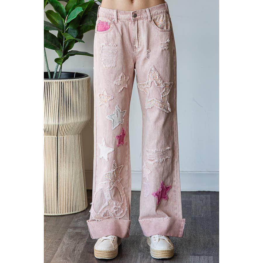 HO WASHED STAR PATCHWORK DETAIL DENIM JEAN