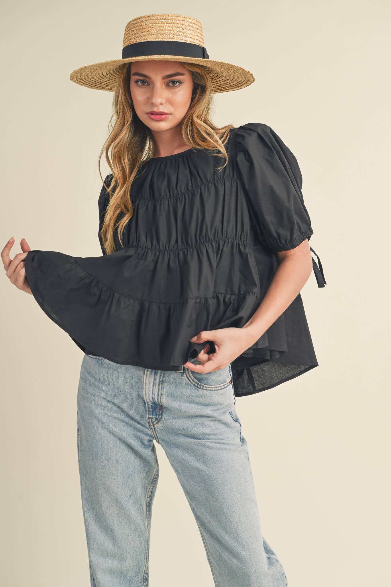 SWEET LEMONADE TIERED SHIRRING PUFF SLEEVE