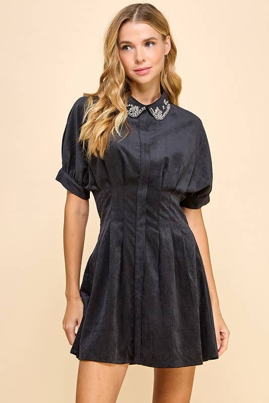 Karina Corduroy Embroidered Detail Dress