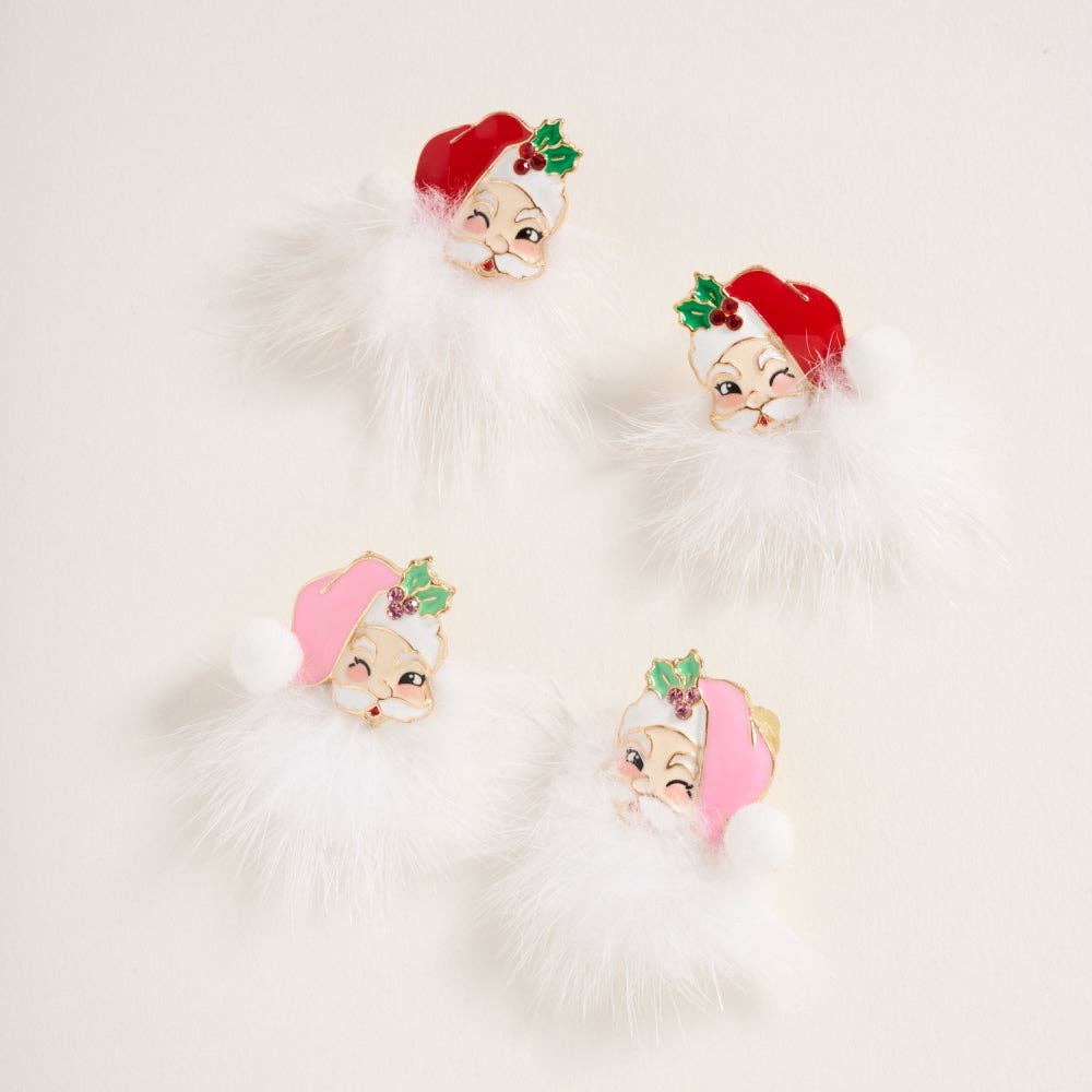 Santa Claus Face with Fur Beard Post Earrings