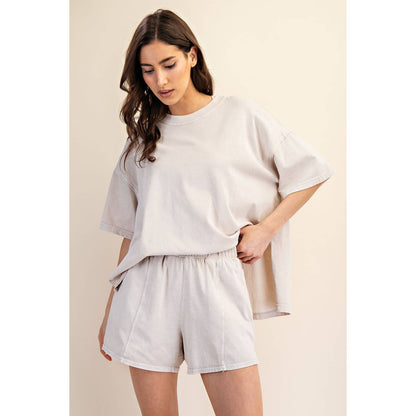 PRISCILLA  MINERAL WASHED COTTON OVERSIZED SLIT TEE & SHORTS