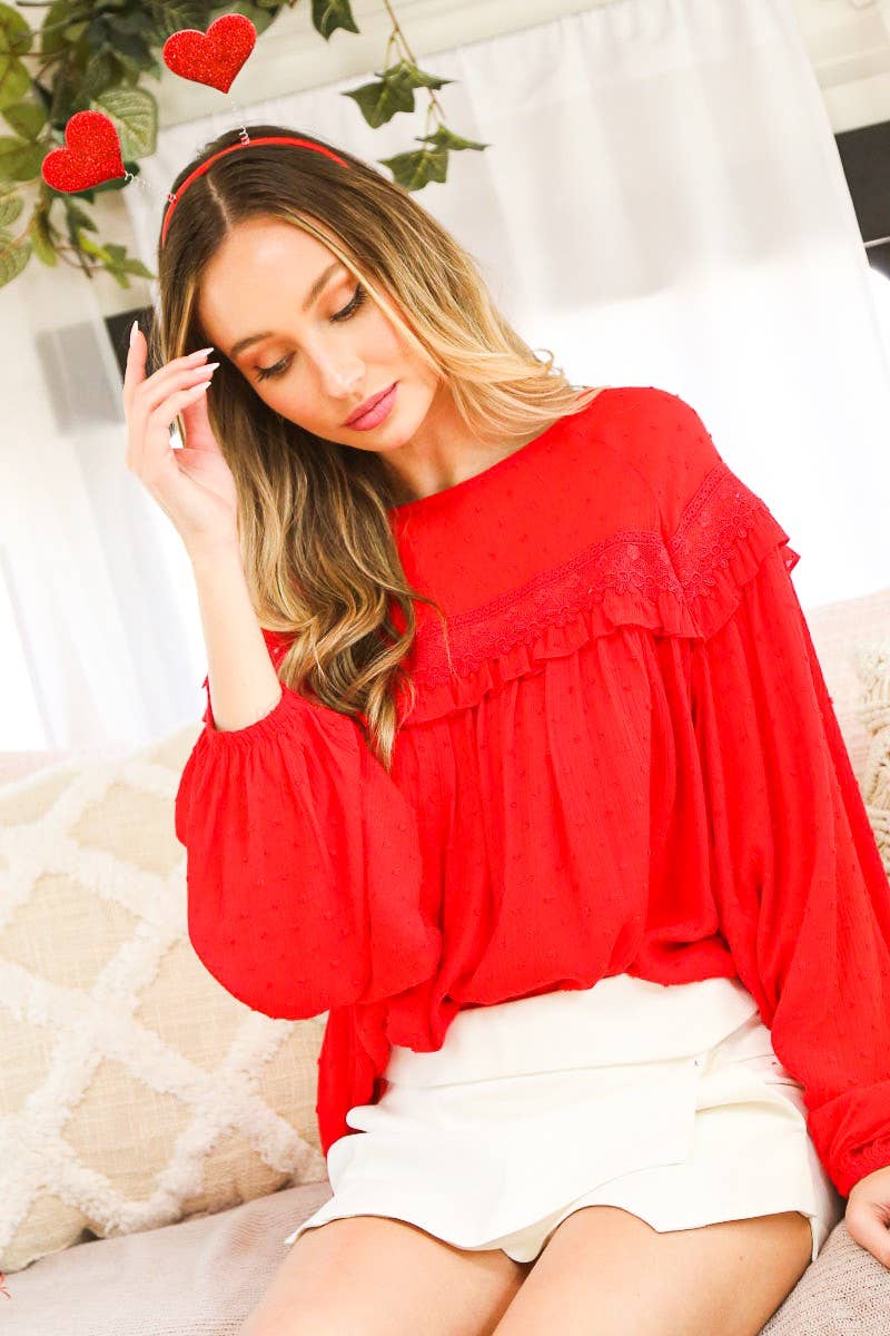 Remi Lace-Up Back Detail Swiss Dot Patterned Blouse