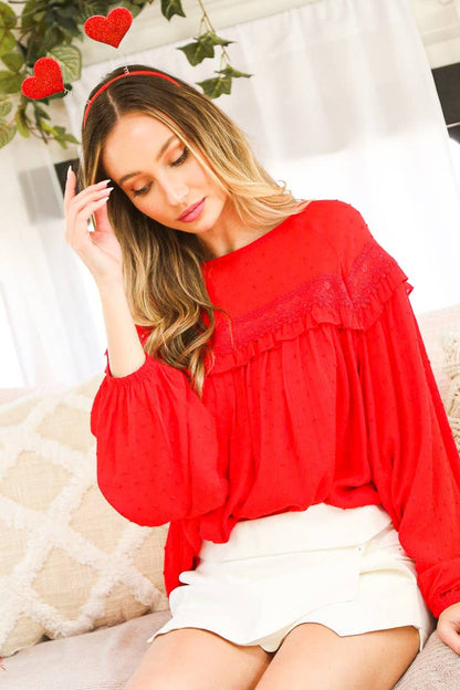 Remi Lace-Up Back Detail Swiss Dot Patterned Blouse