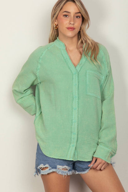Diana Oversized Washed Woven Crinkled Gauze Shirt Top