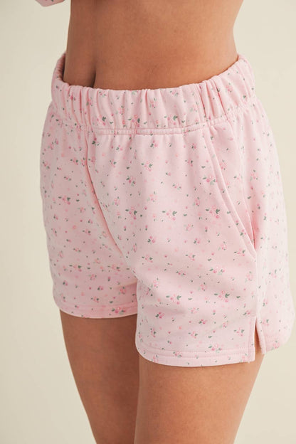 Ditsy Pink Print Sweat Shorts