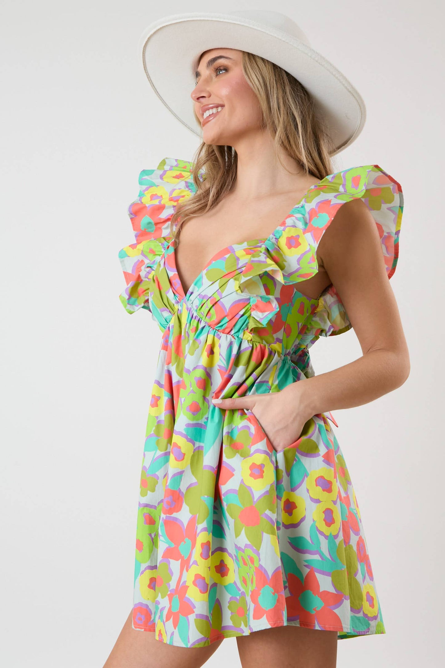 Emma Floral Prints Ruffle Sleeve Romper