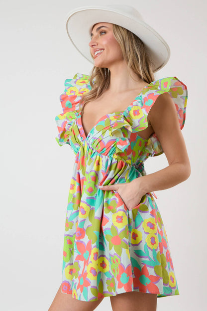 Emma Floral Prints Ruffle Sleeve Romper