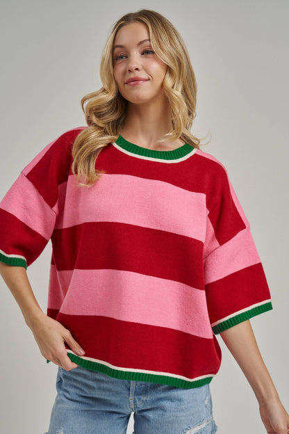 CHRISTMAS WIDE STRIPE LOOSE FIT SWEATER