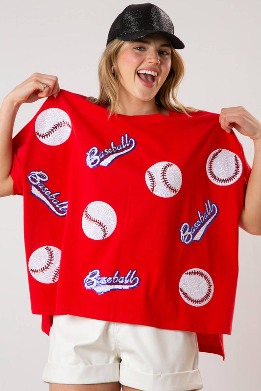 Baseball Sequins Short Sleeve Top