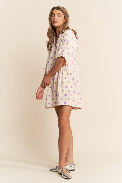Ava  Flower Embroidered V Neck Romper