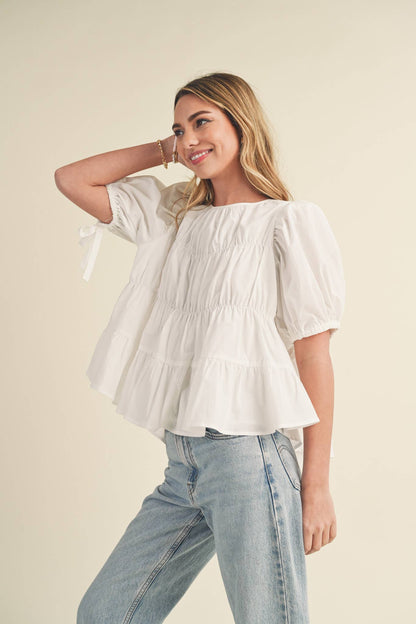 SWEET LEMONADE TIERED SHIRRING PUFF SLEEVE