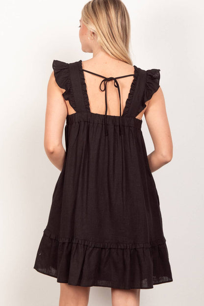 Madison Ruffled Solid Linen Backless Mini Dress