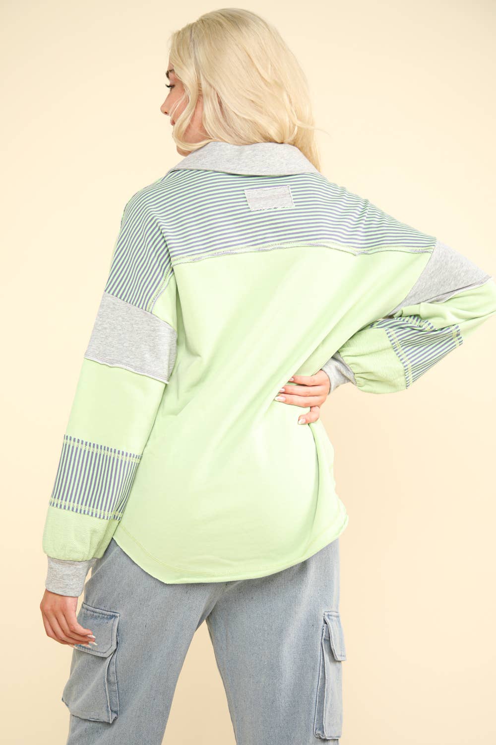 NT11851-Color Block Oversized Casual Knit Top