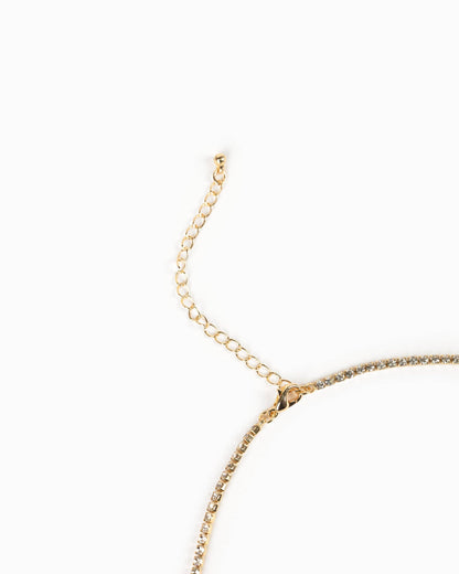 Rhinestone Chain Symmetrical Bow Necklace w/ Baguette CZ