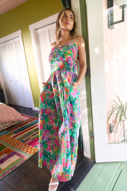 Lily Poplin Floral Print Smocked Maxi Dress - Preorders
