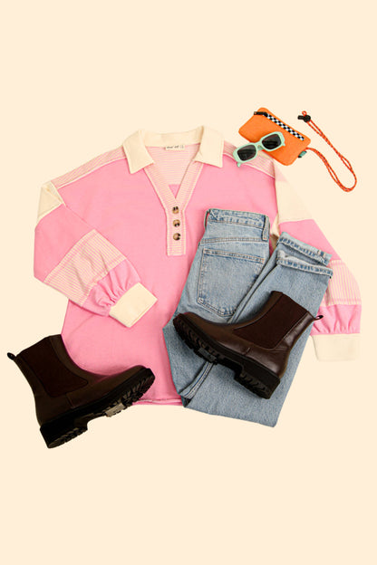 NT11851-Color Block Oversized Casual Knit Top