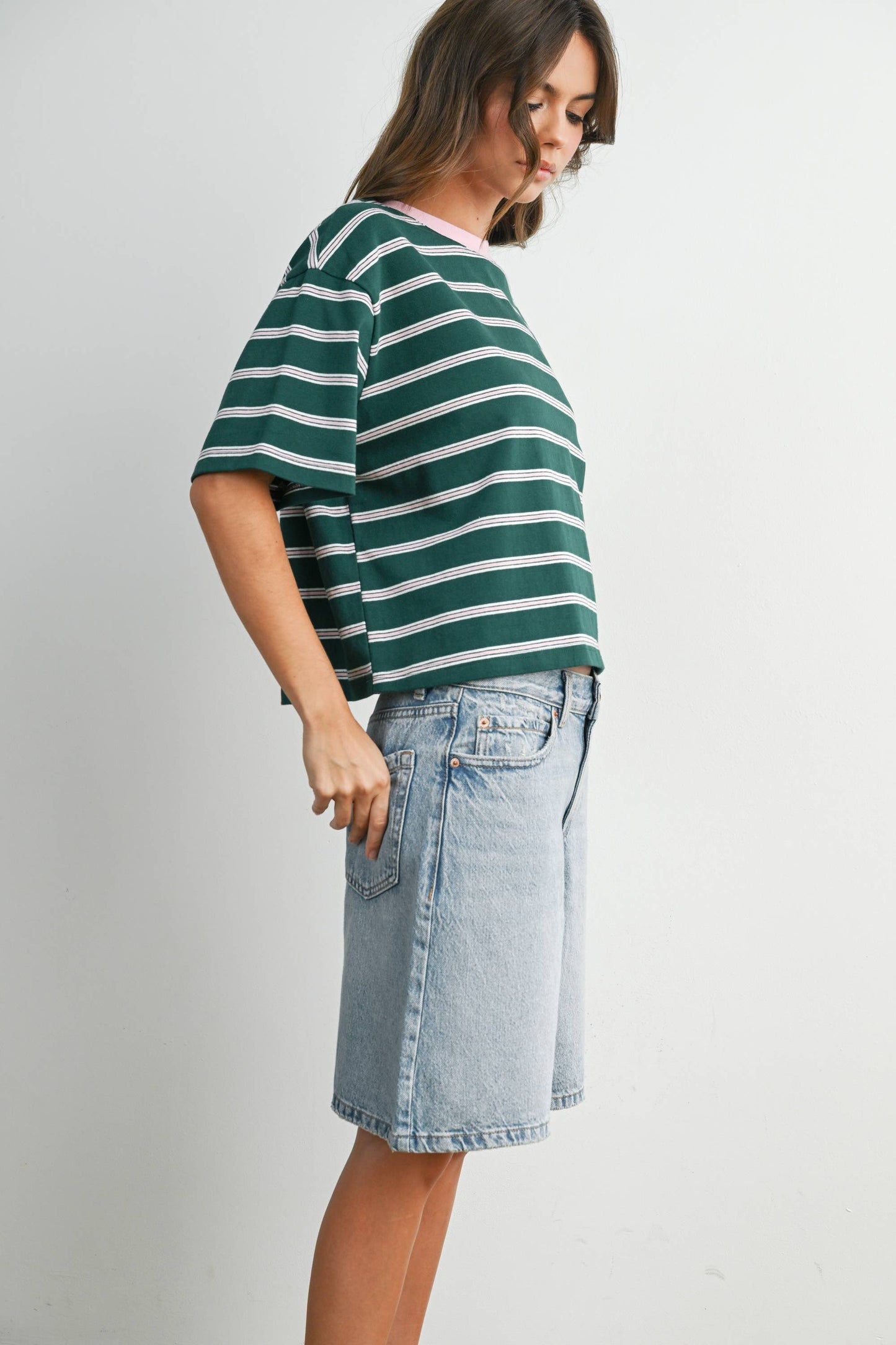 Sam Striped Boxy Cropped T-Shirt
