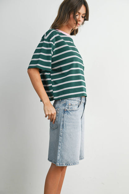 Sam Striped Boxy Cropped T-Shirt