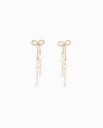 Long Bow Pearl Deco Drop Earrings