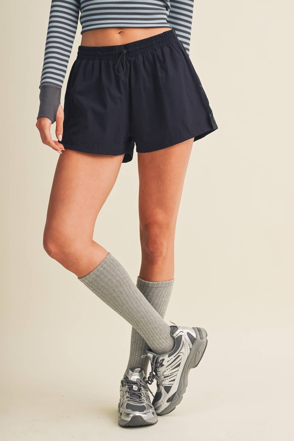 Plaid Side Contrast Block Nylon Shorts