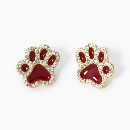 GAME DAY MASCOT CUBIC ZIRCONIA 13MM ENAMEL PAW STUD EARRINGS