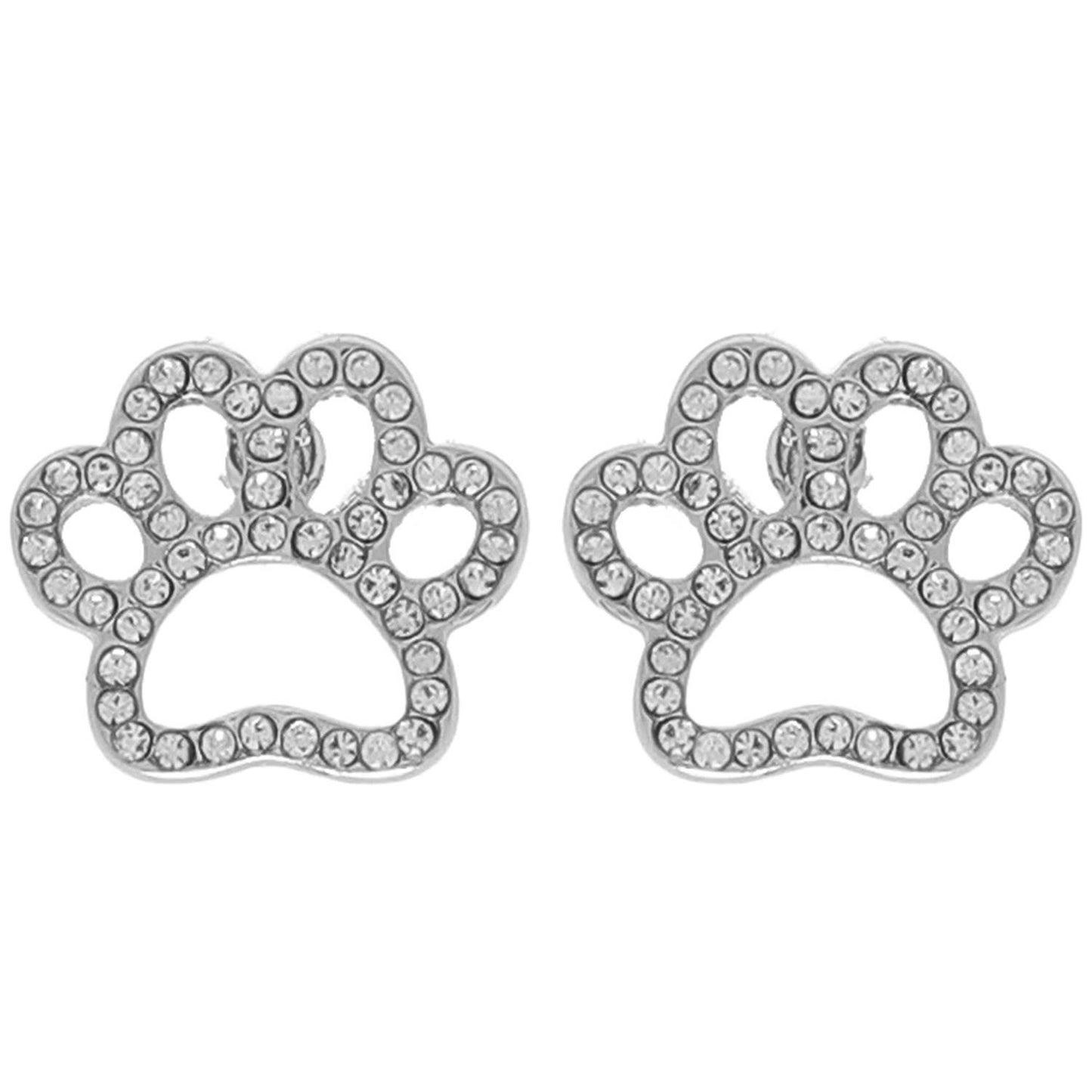 Game Day Paw Rhinestone Pave Post Earrings