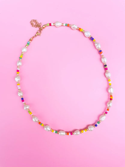 Pearls and Pop - Multi-Pearl Rainbow Seed Bead Necklace