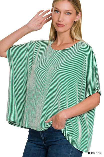 Dawn Ribbed Striped Oversized Short Sleeve Top