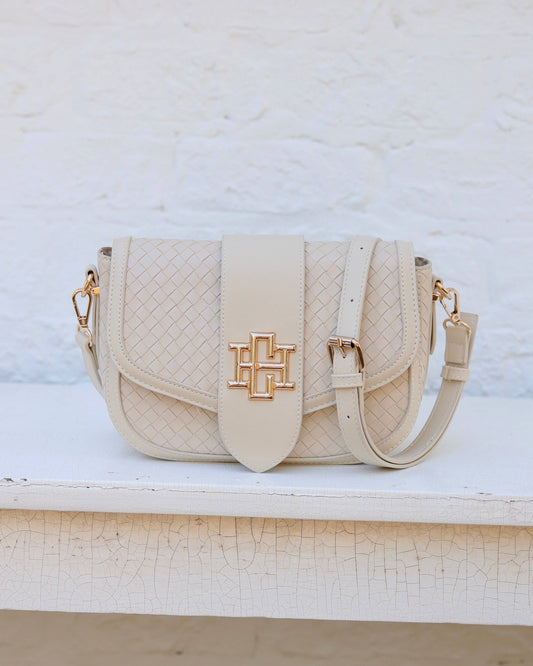 Griffin Crossbody Bag Woven Almond