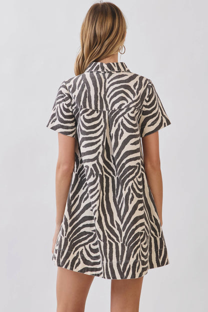 Jenny Mini Zebra Print Button Down Collared Dress
