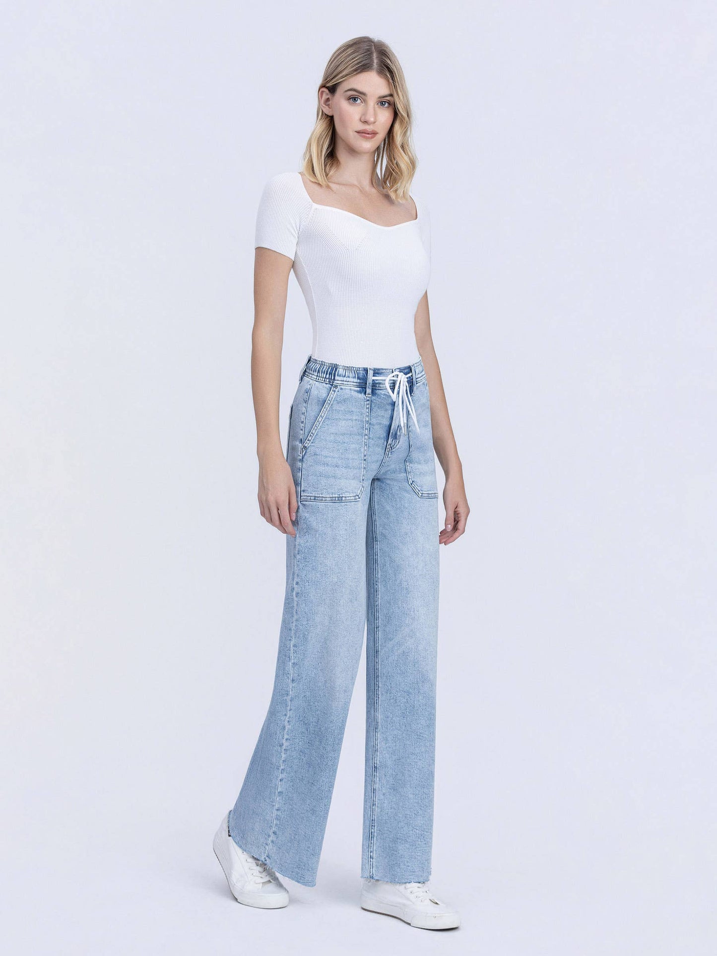 KIM HIGH RISE DRAWSTRING WAISTBAND WIDE LEG JEANS