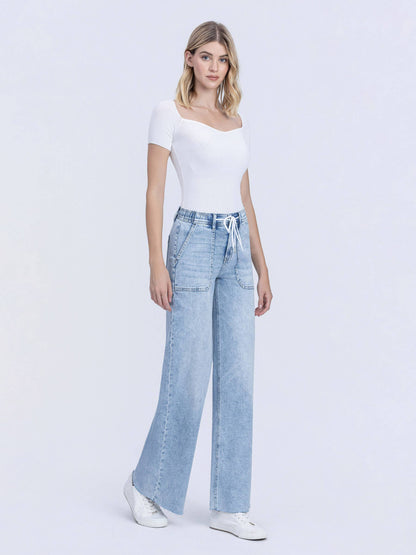 KIM HIGH RISE DRAWSTRING WAISTBAND WIDE LEG JEANS