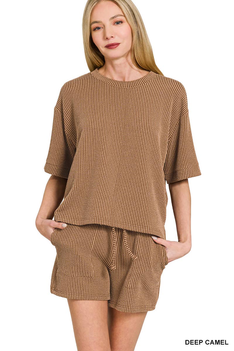Corded Rib Half Sleeve Tee & Short Pants 2PC Set
