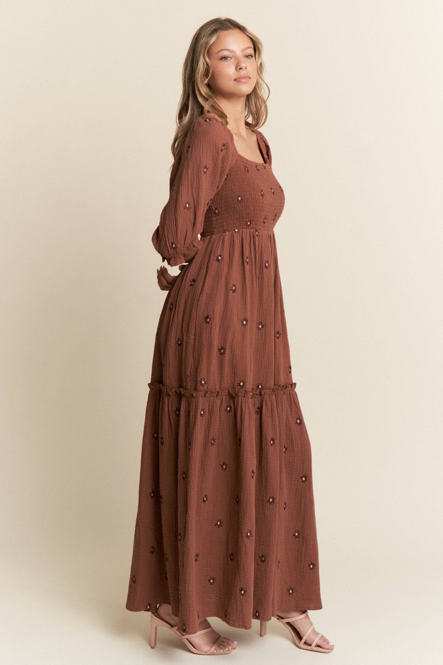 Monica Floral Embroidered Tiered Maxi Dress