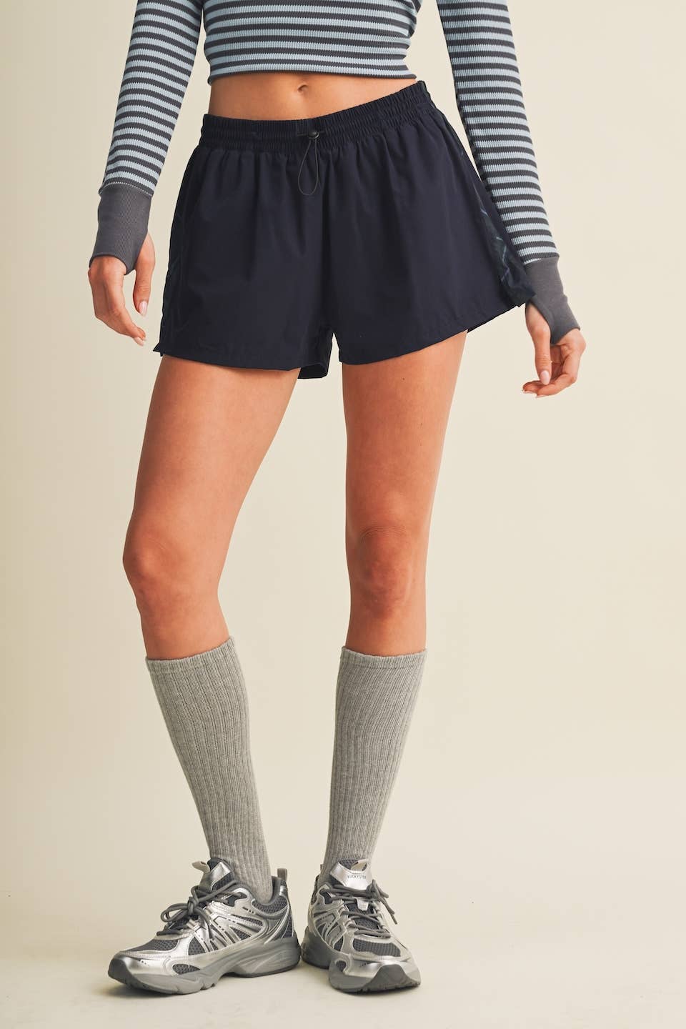 Plaid Side Contrast Block Nylon Shorts