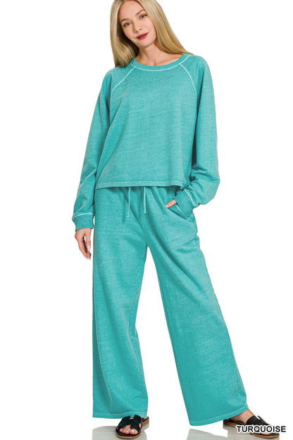 Darlin Day Set- Washed French Terry Pullover & Pants 2PC Set
