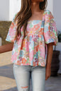 Mackenzie Floral Puff Sleeve Square Neck Babydoll Blouse