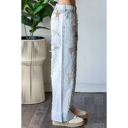 HO WASHED STAR PATCHWORK DETAIL DENIM JEAN