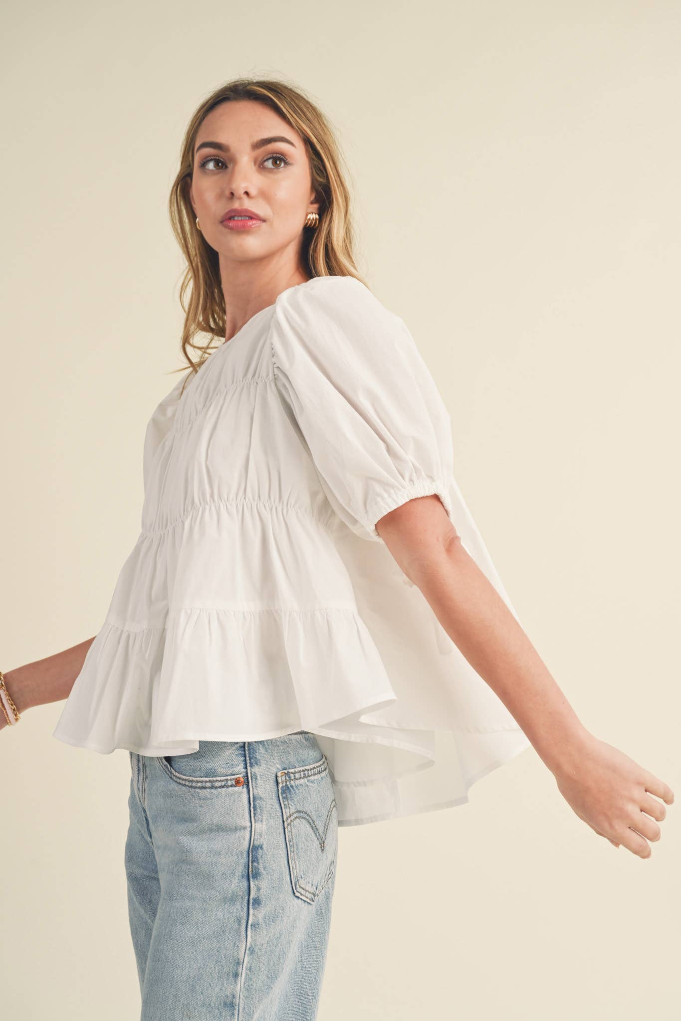 SWEET LEMONADE TIERED SHIRRING PUFF SLEEVE