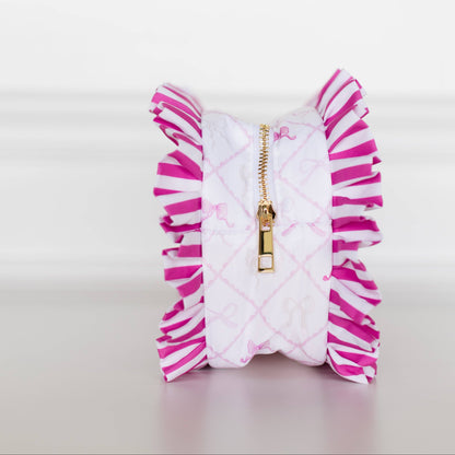 Goldie Girl Bows Ruffled Nylon Large Clear Pouch