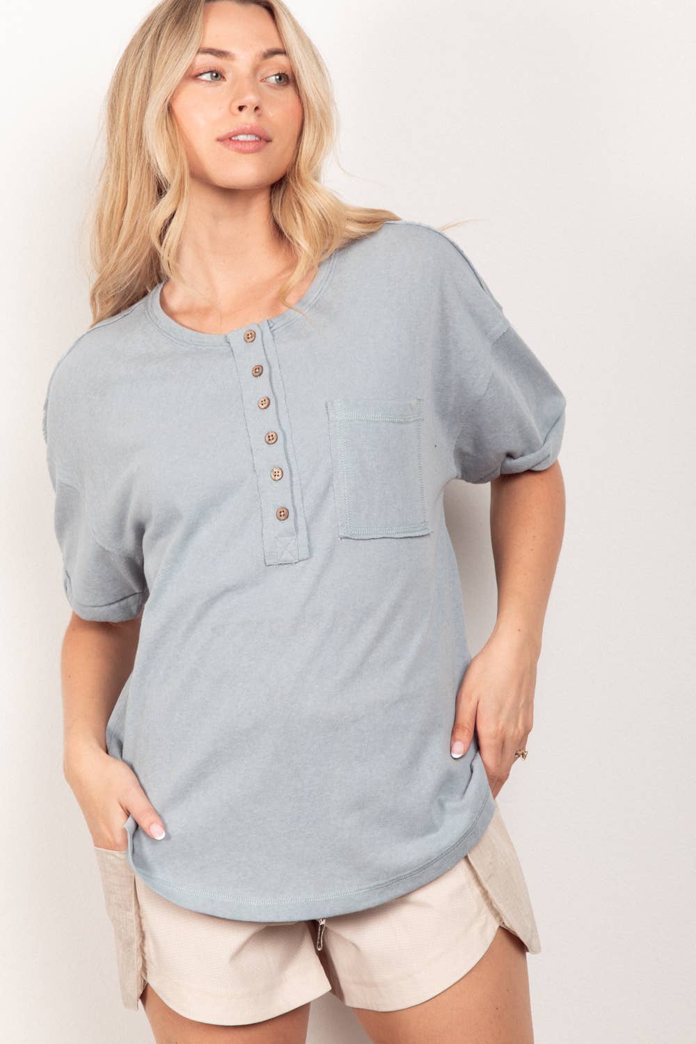 Twisted Sleeve Band Henley Top