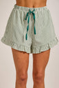 Green Pepper Stripe Ruffle Shorts With Contrasting Drawstring