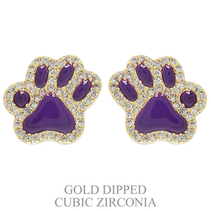 Game Day Gold Plated CZ Paw Stud Earrings