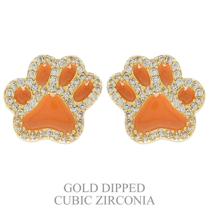 Game Day Gold Plated CZ Paw Stud Earrings