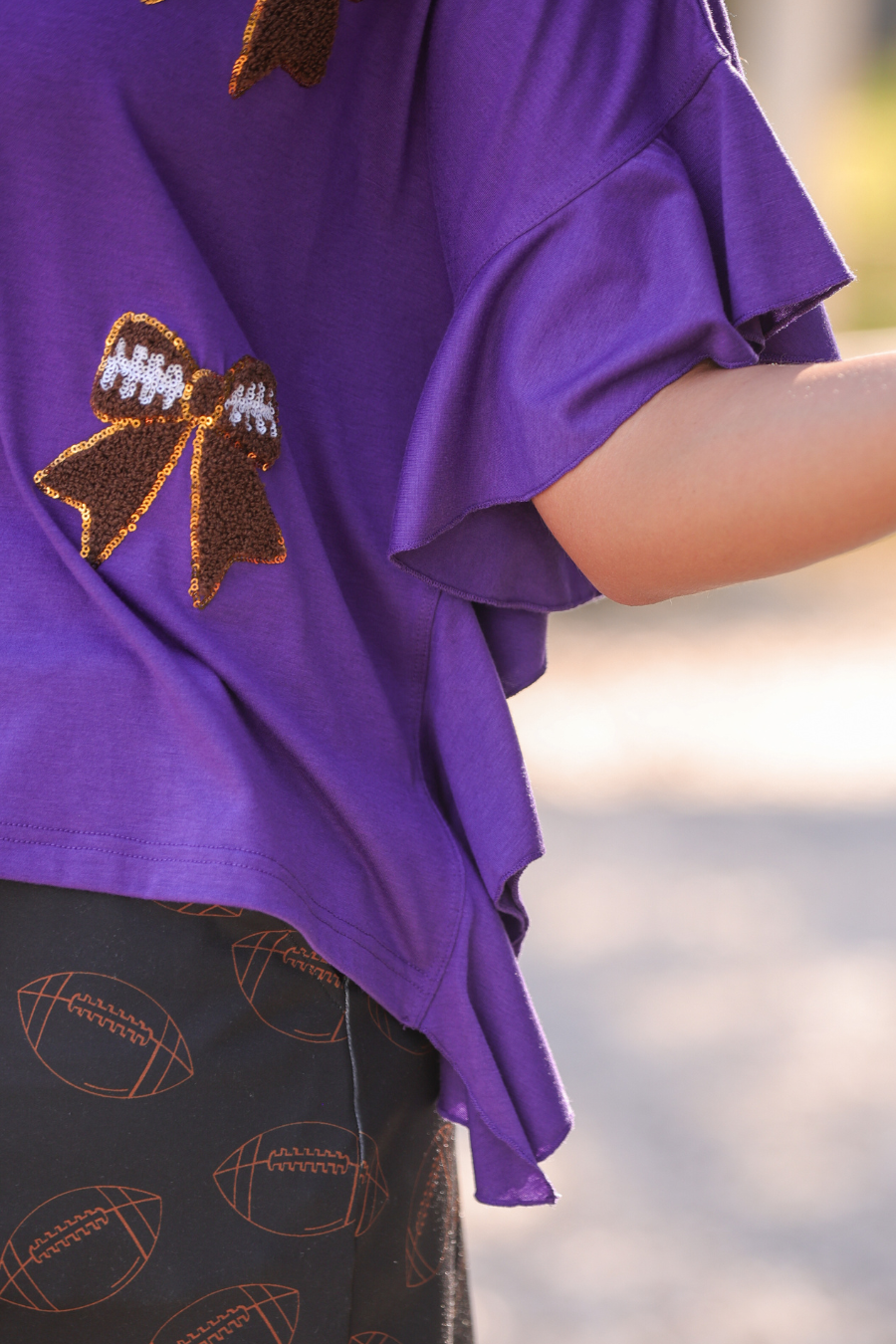 Friday Night Sideline Sparkle Ruffle Top- Purple
