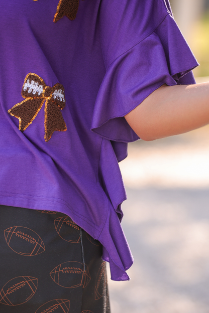 Friday Night Sideline Sparkle Ruffle Top- Purple