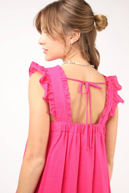 Madison Ruffled Solid Linen Backless Mini Dress