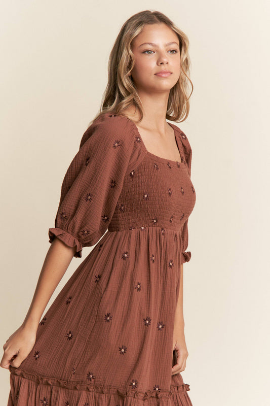 Monica Floral Embroidered Tiered Maxi Dress